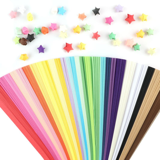 Dimeho 540 Sheets Origami Star Strips 27 Assortment Solid Color Stars Paper Double Sided Colorful Lucky Star Folding Paper Strip Chromatograph Color for Decoration DIY Crafts Handicraft Art