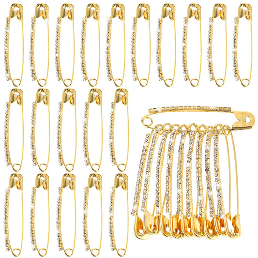 Sibba 20 Pieces Gold Rhinestone Safety Pins, Women Faux Crystal Brooches, Decorative Bulk Metal Sewing Pins Clothing Clips for Women or Girls Skirts Sweater Scarf Lapel Hat Accessories