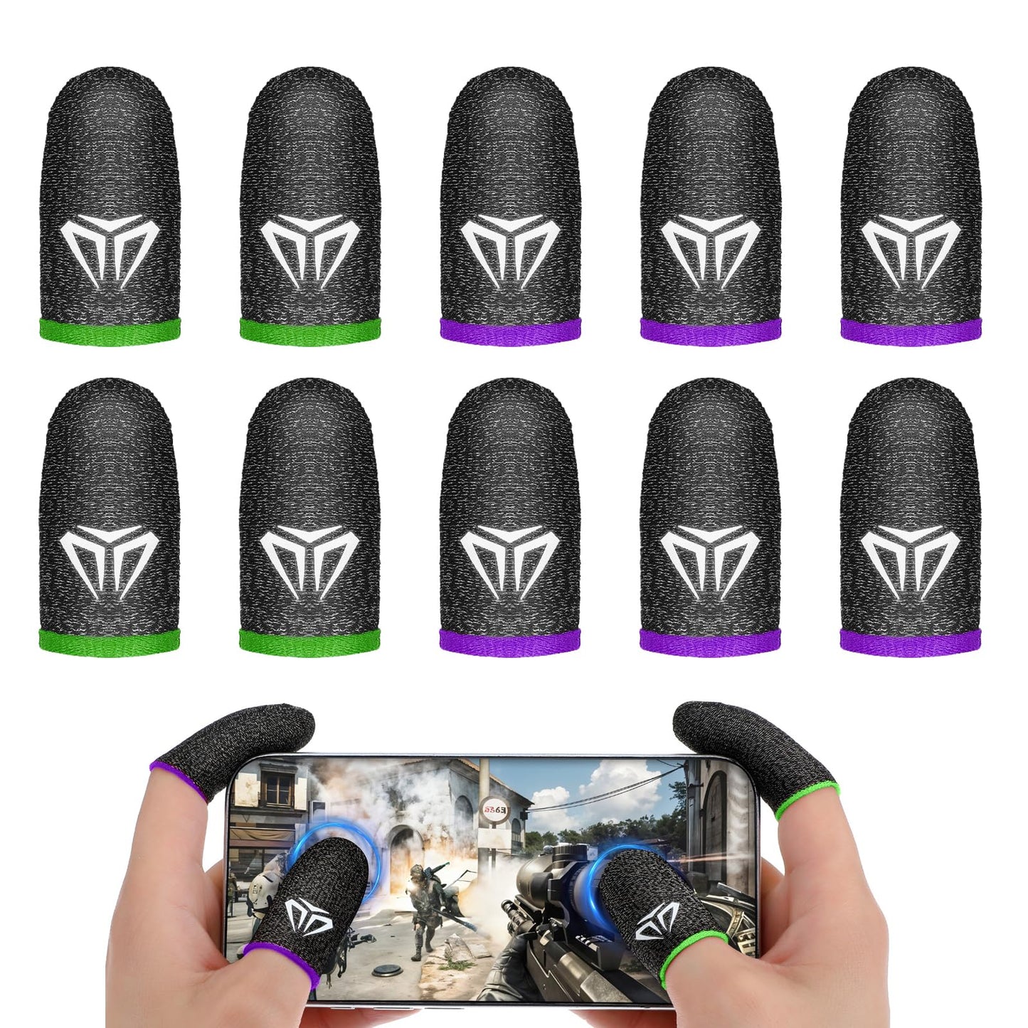 YBEATY Pack of 10 Gaming Finger Sleeves Touchscreen Finger Sleeve Silver Fibres Game Elastane Breathable Anti-Sweat Finger Sleeves Mobile Gaming Thumb Sleeve Gloves Finger Cover (C)