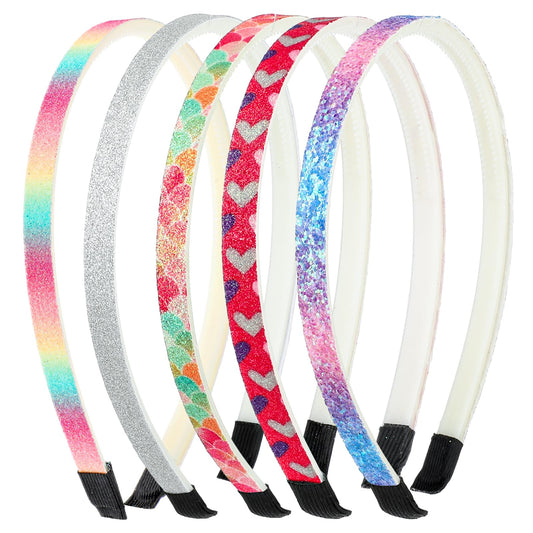 5Pcs Glitter Headbands Skinny Sparkle Thin Rhinestone Hairbands Elastic Plastic Non-slip Crystal HeadBand Bling Hair Accessories for Sports Yoga Wedding Birthday Party Women Girls