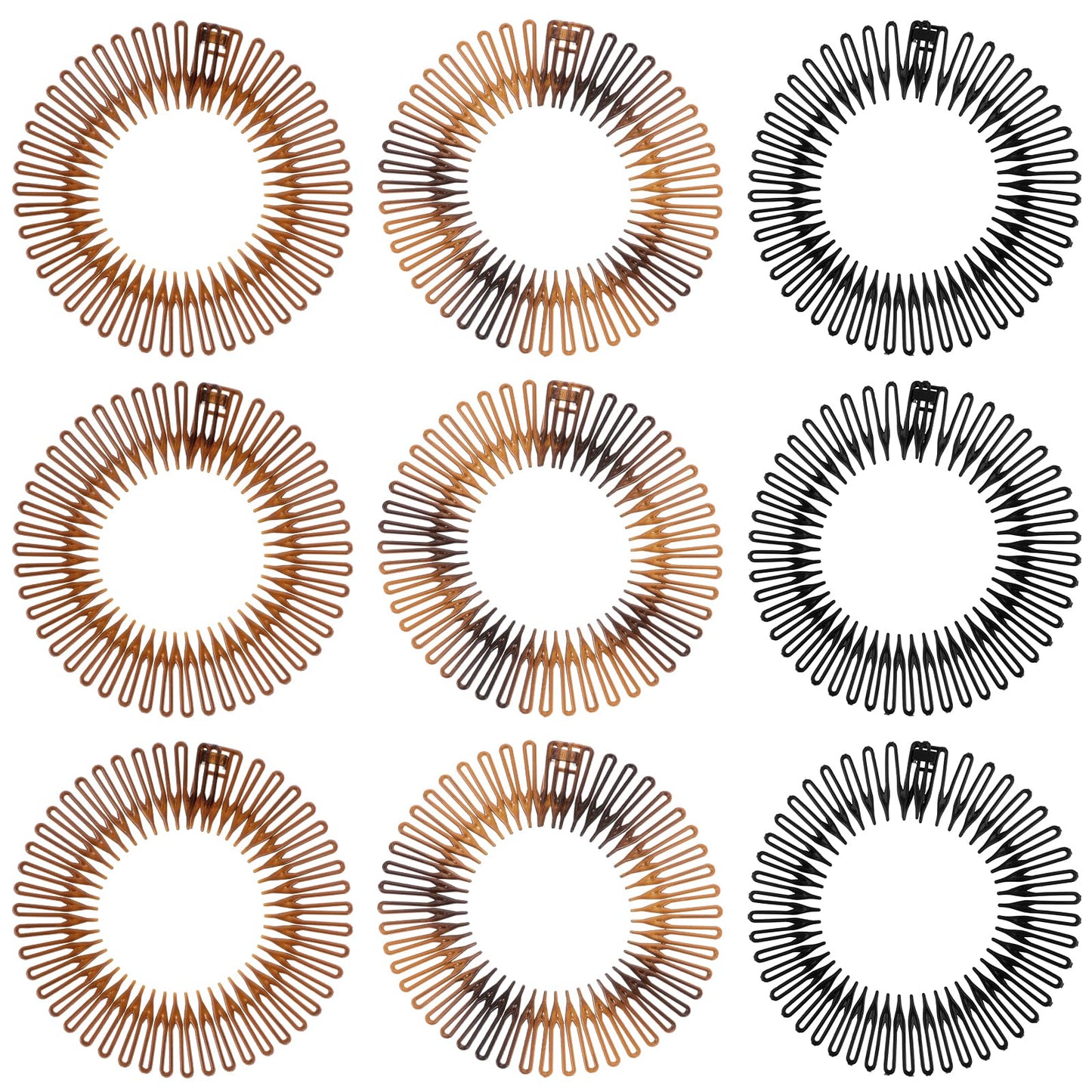 Sibba Headband With Clip 9 PCS Zig Zag 90s Hair Teeth Comb Headpiece Plastic Circular Stretchy Head Band Hairband Curly Twist Bangs Headwear Plait Hairpin Claw Tooth Hoop to Pull Strands of Back Braid