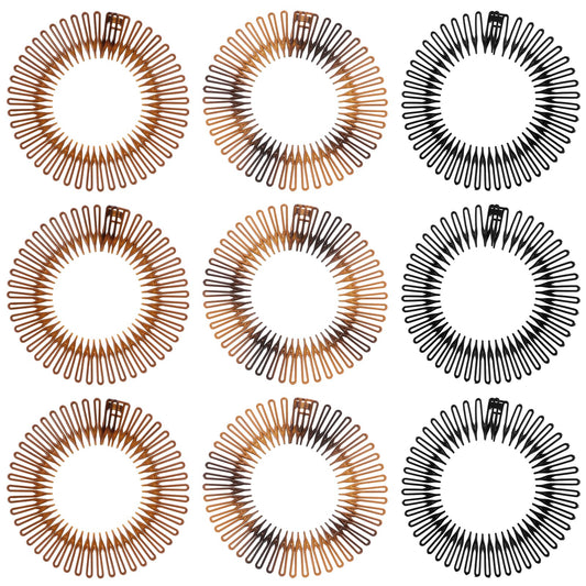 Sibba Headband With Clip 9 PCS Zig Zag 90s Hair Teeth Comb Headpiece Plastic Circular Stretchy Head Band Hairband Curly Twist Bangs Headwear Plait Hairpin Claw Tooth Hoop to Pull Strands of Back Braid