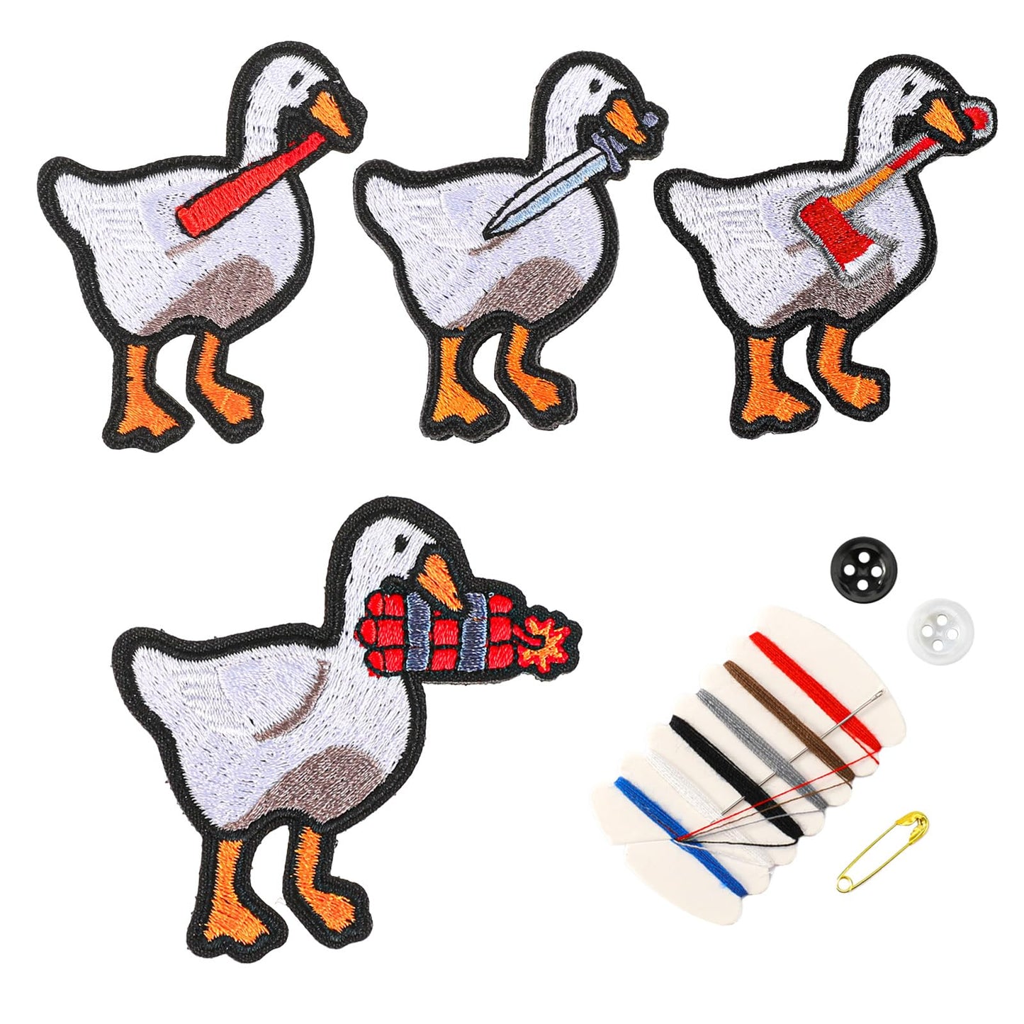 COMNICO 4 Pcs Patches Funny Cute Duck Bite Knife Patch Military Tactical Patch Embroidered Appliques Loop and Hook Patches Set for Backpacks Jackets Jeans (Style C)