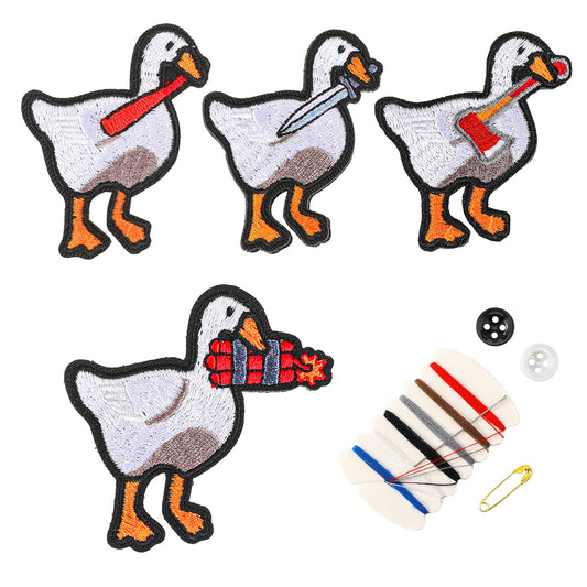 COMNICO 4 Pcs Patches Funny Cute Duck Bite Knife Patch Military Tactical Patch Embroidered Appliques Loop and Hook Patches Set for Backpacks Jackets Jeans (Style C)