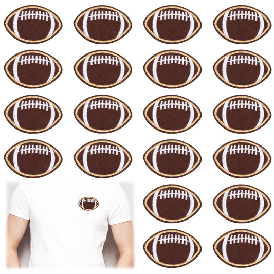 Wanmu 20Pcs Football Iron On Patches, Dark Brown Iron Patch, Sew On Embroidered Applique Decoration for Clothes Jeans Jacket Hat Dress DIY Accessories