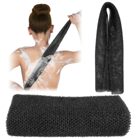 COMNICO African Bath Sponge Long Net Exfoliating Shower Body Scrubber Flat Back Scrubber Foot Scalp Scrub Dead Skin Removal Skin Smoother for Men Women (Black)