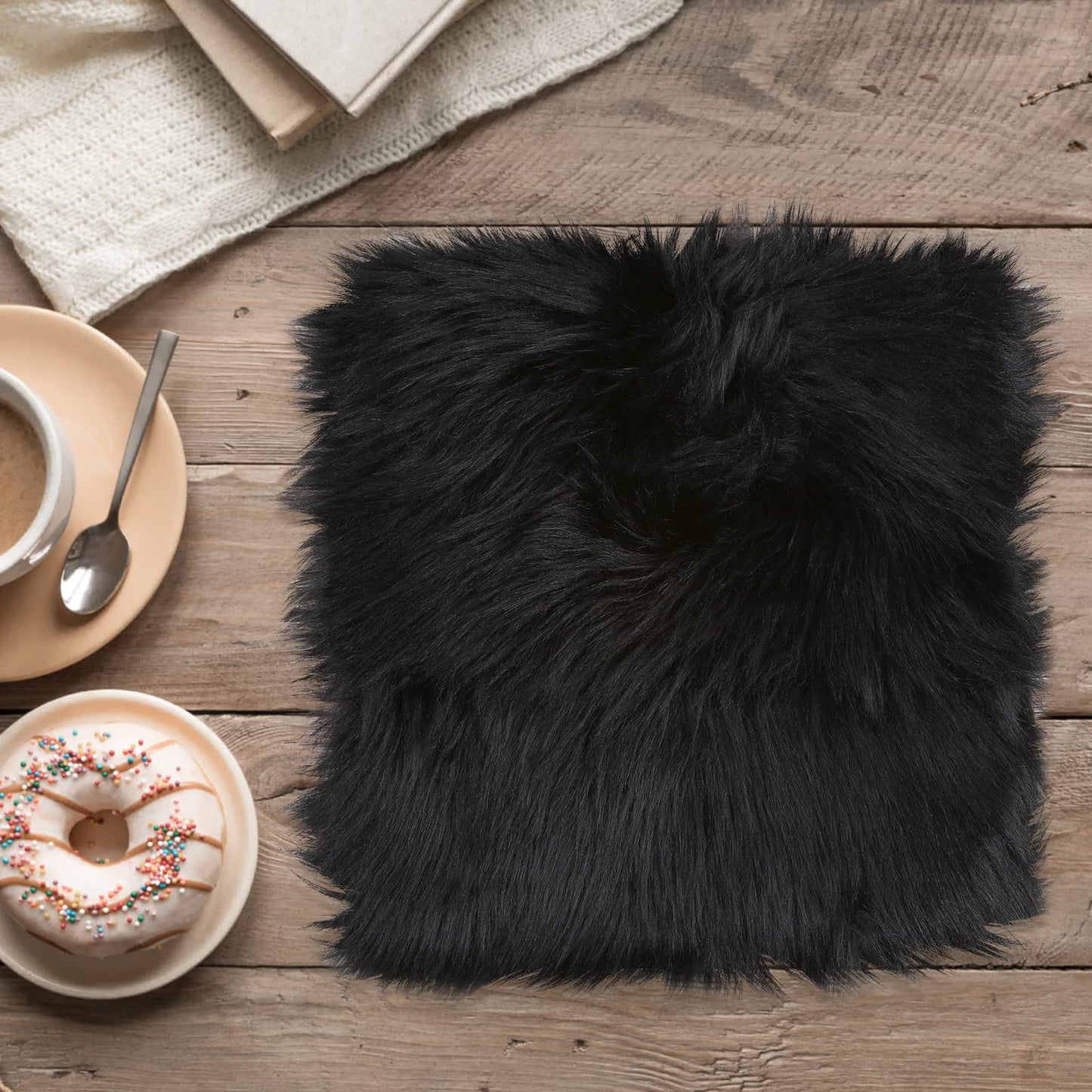 Sibba Fluffy Rug Faux Fur Carpet 12 inch Small Square Fuzzy Baby Photoshoot Props Desk Rugs Cushion For Bedroom Living Room Photo Toilet Seat Cover Holder Bedrooms Girl Christmas Party Nail Art Decor