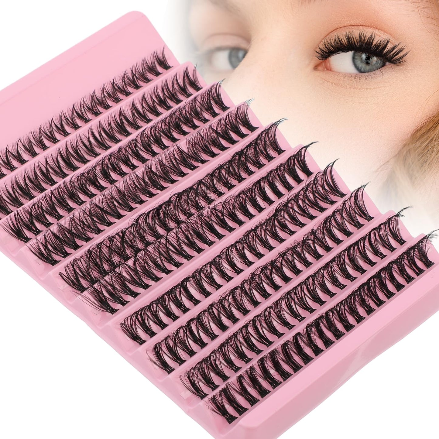 Sibba 200Pcs Colored Lashes Cluster, 14MM Individual False Lashes, Wispy & Curl Eyelashes, DIY Eyelashes Extension at Home, Colorful Cluster Eyelashes (Pink)