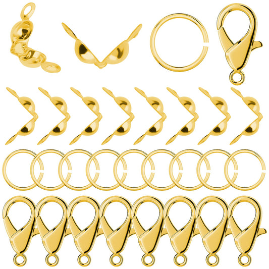 450 Pieces Jewelry Making Accessories Set includes 200 Pieces Open Jump Ring Connectors 200 Pieces Bead Tips Knot Covers and 50 Pieces Lobster Claw Clasps for Jewelry Making Bracelet Necklace(Gold