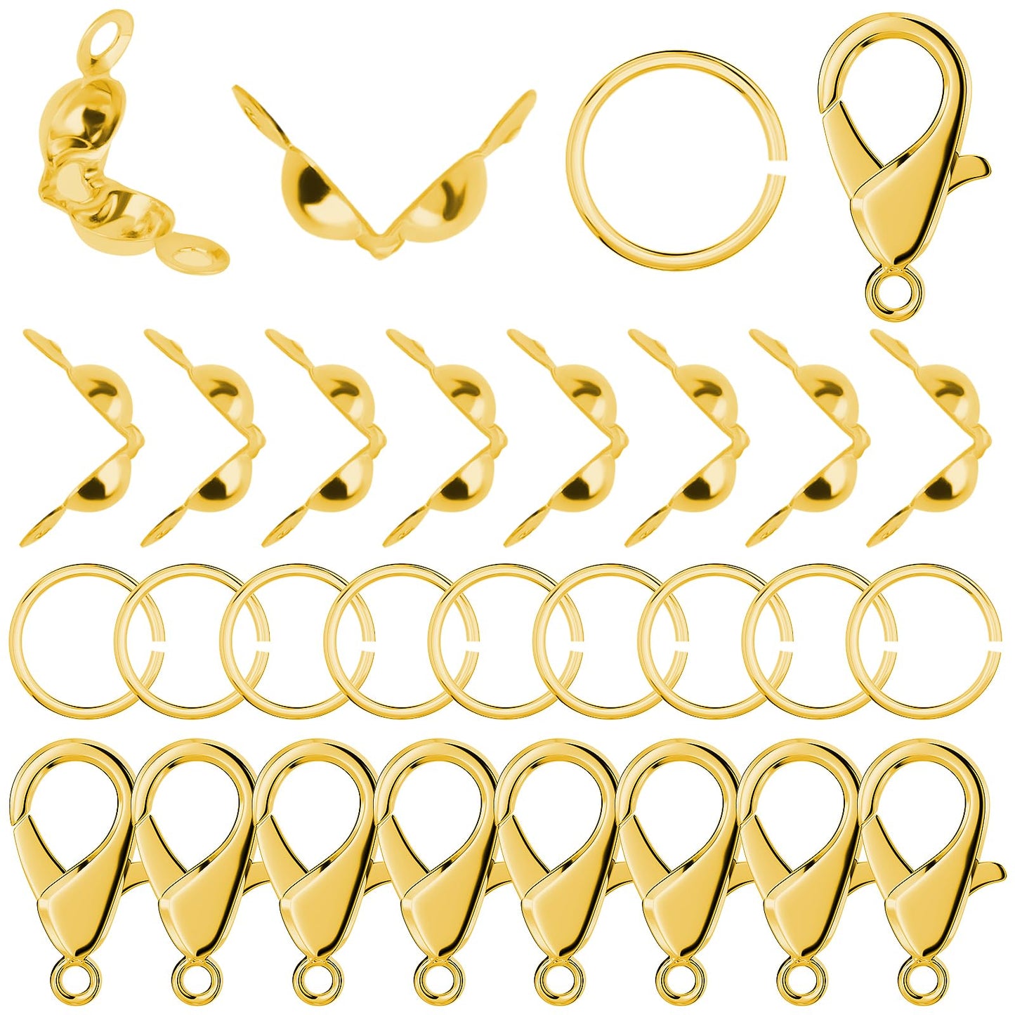 450 Pieces Jewelry Making Accessories Set includes 200 Pieces Open Jump Ring Connectors 200 Pieces Bead Tips Knot Covers and 50 Pieces Lobster Claw Clasps for Jewelry Making Bracelet Necklace(Gold