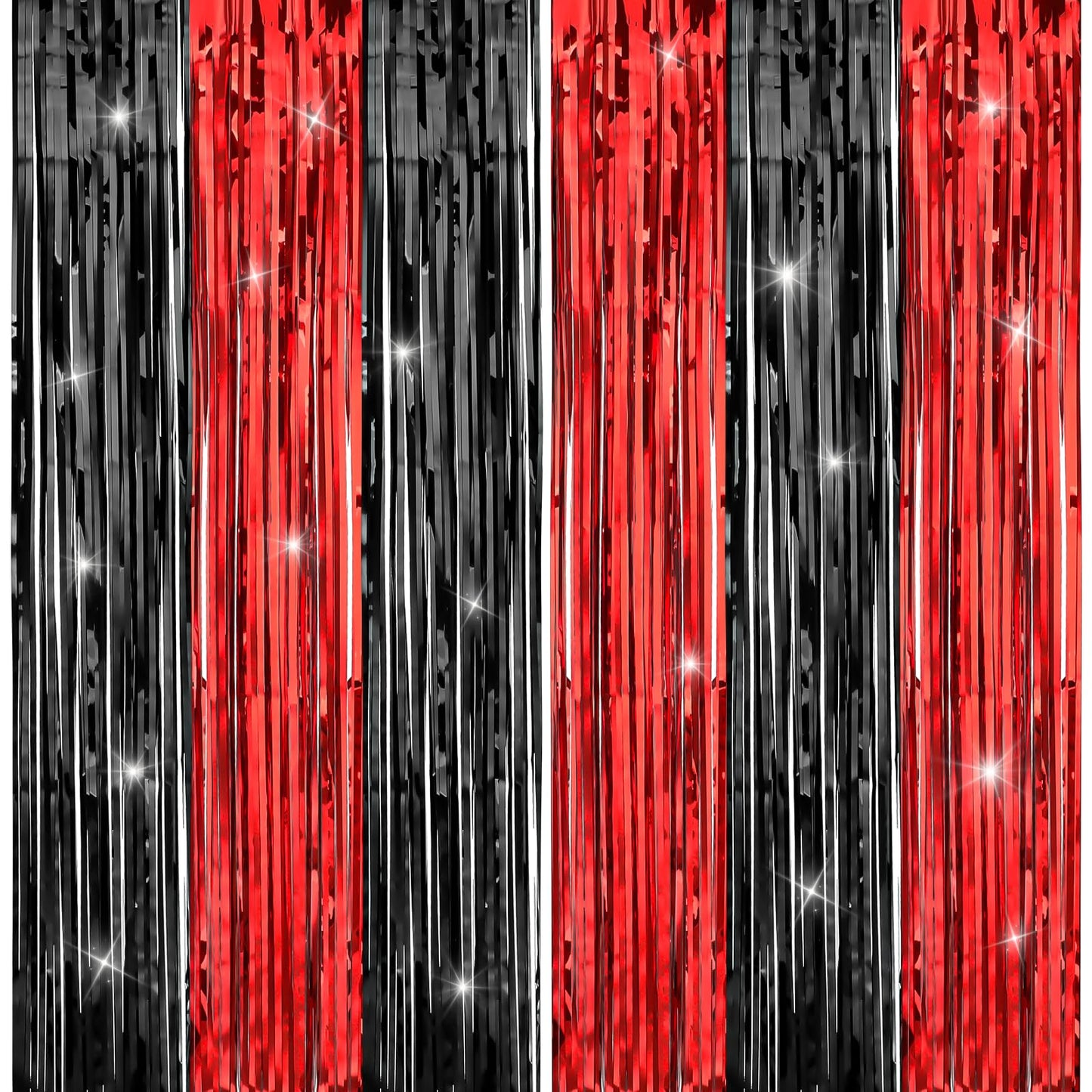 Dimeho 2Pack Red and Black Fringe Curtain Large Black and Red Foil Fringe Backdrop Curtains Tinsel Streamers for Ball Birthday Graduation Christmas Party Halloween Decoration (78.7×39.4 Inches