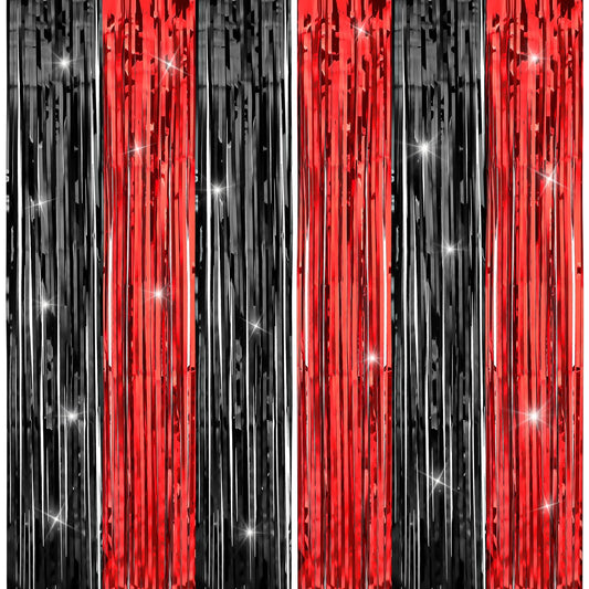 Dimeho 2Pack Red and Black Fringe Curtain Large Black and Red Foil Fringe Backdrop Curtains Tinsel Streamers for Ball Birthday Graduation Christmas Party Halloween Decoration (78.7×39.4 Inches