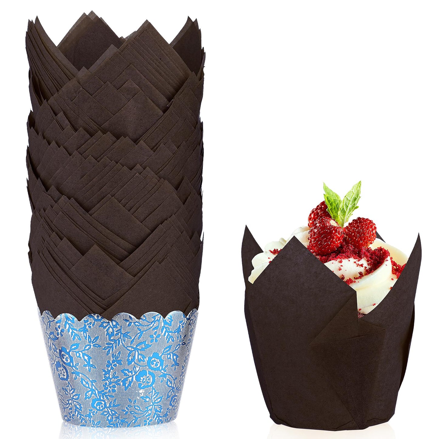 Dimeho 100 Pcs Muffin Cases Tulip Cupcake Cases Tulip Baking Paper Cupcake & Muffin Liners Unbleached Baking Cups Cupcake Wrapper for Party, Wedding, Birthday, Christmas (Coffee)