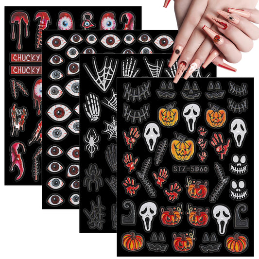 Sibba 36 Pcs French Manicure Nail Stickers Strips Halloween Self-Adhesive Nail Design Tools Nail Tape Curved Nail Tips Gel Nail Stickers for DIY Decoration Stencil Tools(Halloween)