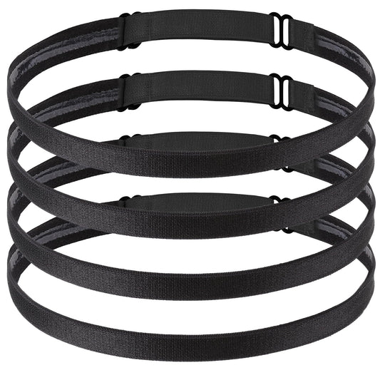 4 Pieces Elastic Sport Headbands Thin Non-Slip Sweat Bands Adjustable Silicone Grip Exercise Headwear Mini Football Running Hairbands for Women Men Cycling Workout Yoga Accessories(4 Black)