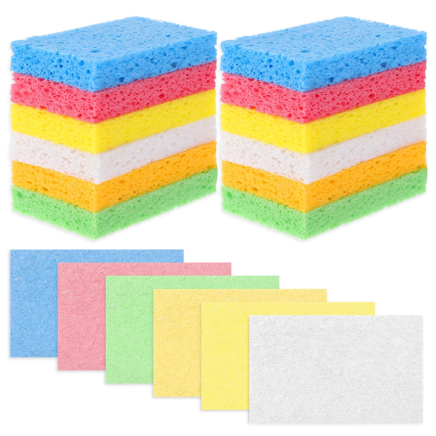 Sibba 12 Pieces Cleaning Scrub Sponges, Compressed Cellulose Sponges Non-Scratch Natural Dish Sponge for Kitchen Bathroom Cars