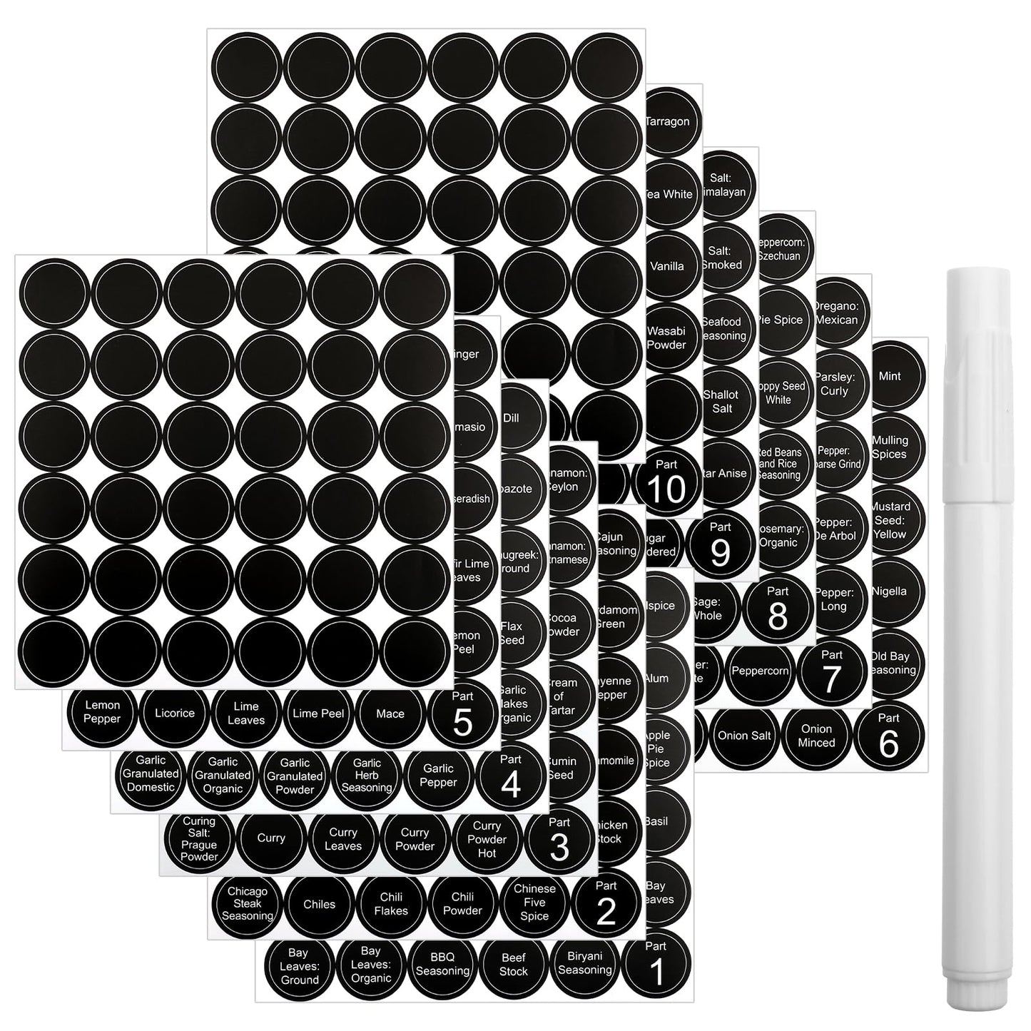 COMNICO Spice Jar Labels, 432 Pcs Round Self-Adhesive Waterproof Tag Stickers for Containers