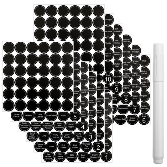 COMNICO Spice Jar Labels, 432 Pcs Round Self-Adhesive Waterproof Tag Stickers for Containers