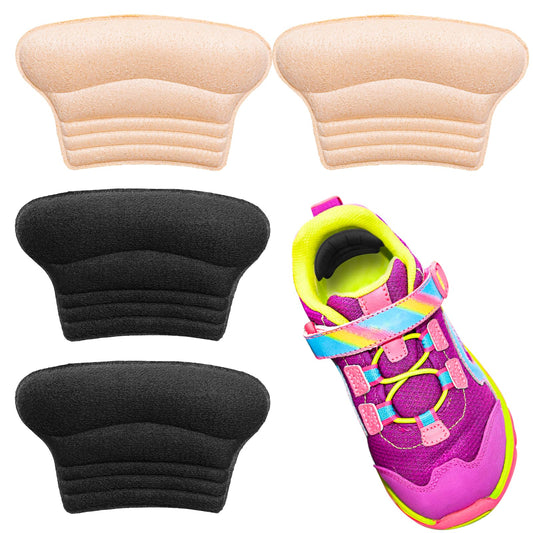 2 Pairs Self-Adhesive Heel Grips, Kids Shoe Inserts, Cute Soft Heel Pads for Loose Shoes, Add Comfort and Volume, Prevent Skin Rubbing and Blister for Toddlers Girls Boys Shoes (Nude&Black)