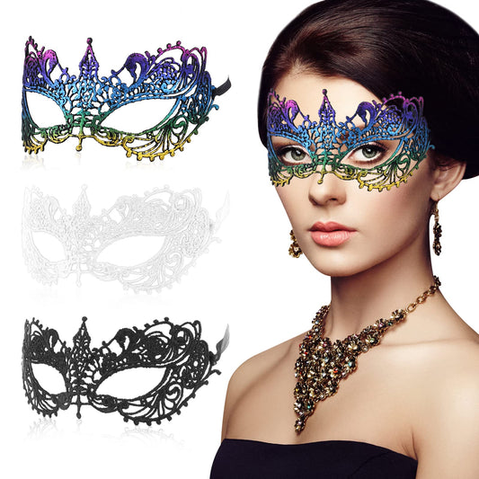 Sibba 3 Pieces Mascarade Masks for Women Sexy Lace Venetian Face Mask Christmas Halloween Eye Masked Lady Girl Maskerade Prom Carnival Mask Ball Fancy Dress Costume Accessories Masquerade Party B