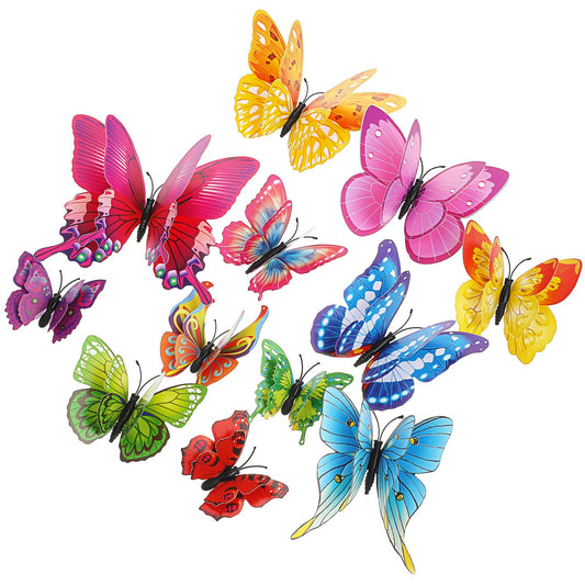 3D Butterfly Wall Decor Double Layer Birthday Party Bedroom Home Wall Decoration, Crafts Butterfly Stickers Cake Decoration with Magnets Can Adsorb Multiple Color