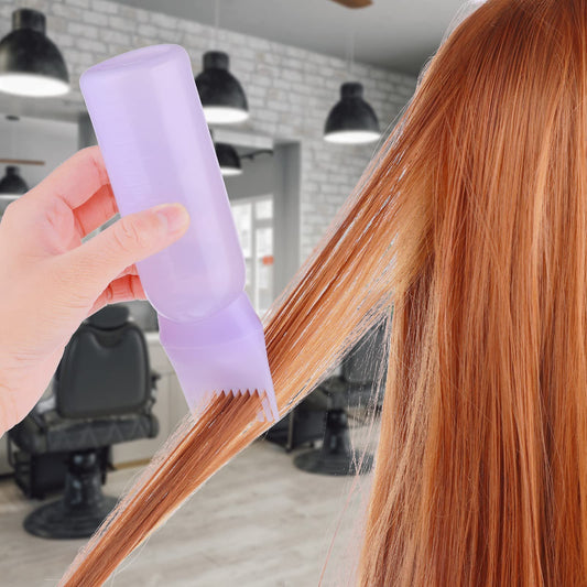 Root Comb Applicator Bottle 6 OZ Hair Oil Applicator Applicator Bottle for Hair Dye Bottle Applicator Brush with Graduated Scale, Profssional Brush Applicator Comb Hairdressing Coloring Styling Tool (Blue)