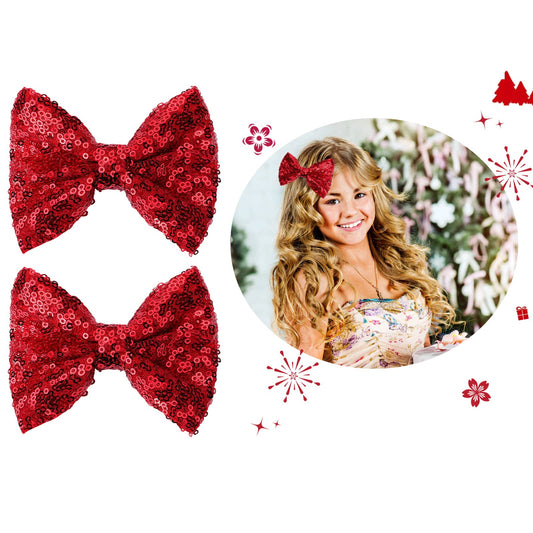 Sibba Bows Barrettes Hair Alligator Clips Hairpin 4 Inches Kawaii Big Fabric Hairbows Styling Accessory Girl Decorating Braids Ponytails Halloween Day Christmas Easter Party (2 PCS Red Sequins)