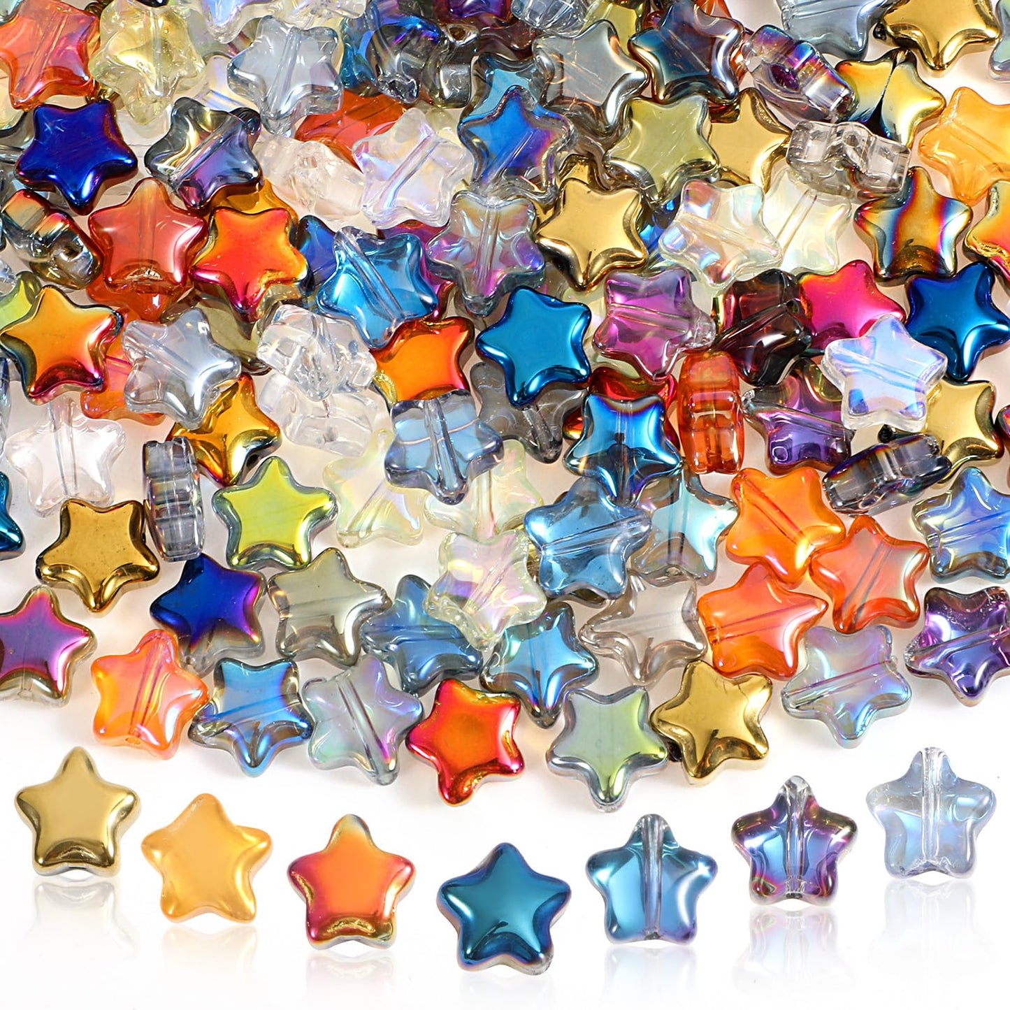 Wanmu 200 Pieces Star Gemstones Lucky Charm Set, Star Glass Beads for Bracelets Polished Colour Stones 8 mm Beads Set for Threading, Lucky Stones for Jewellery Making, DIY Necklaces, Earrings Decor