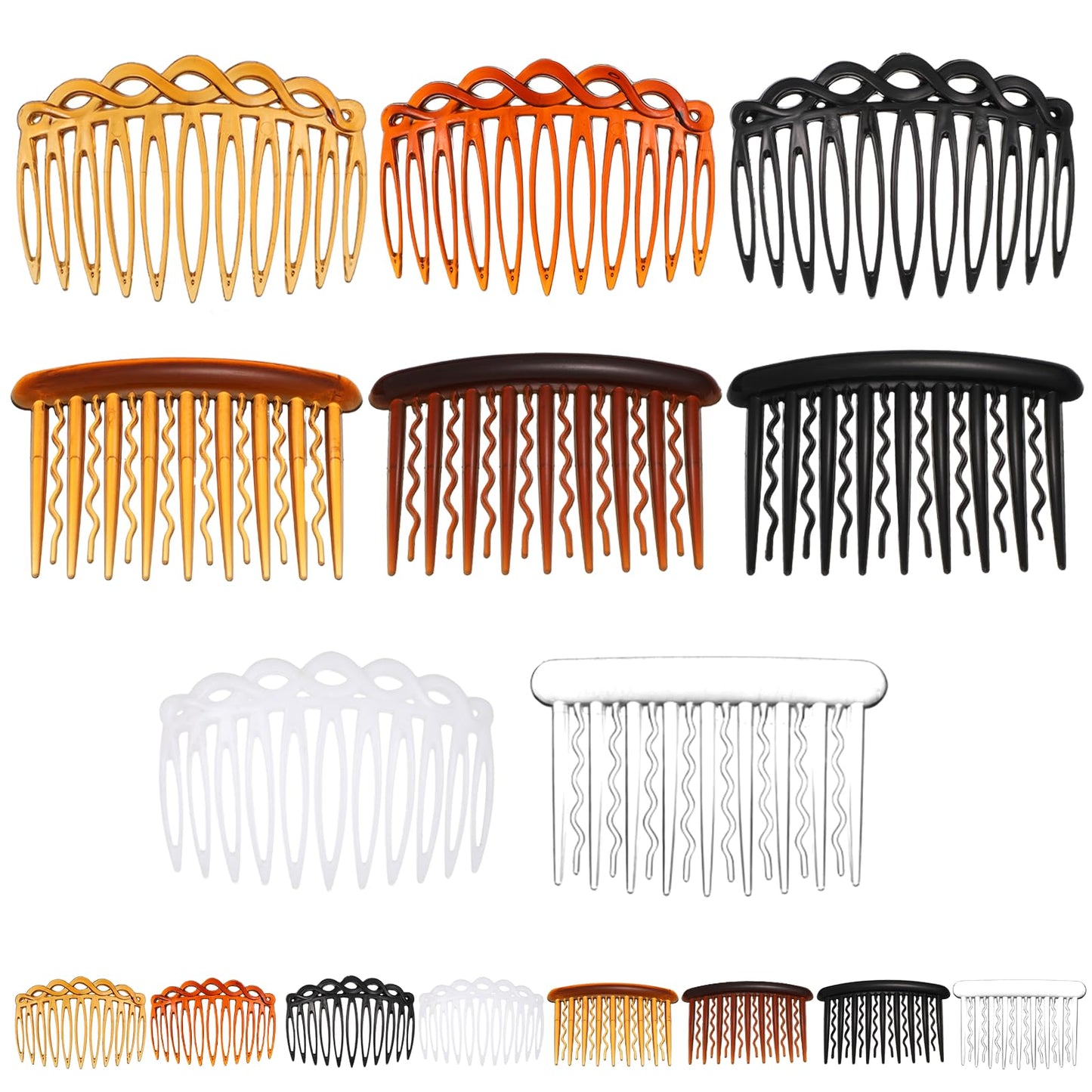 QFGasre 16pcs Hair Side Combs Plastic Twist Decorative Comb Professional Barber Comb for Styling and Grooming Clip Combs for Bridal Wedding Veil Hair Accessories Black Transparent Coffee White
