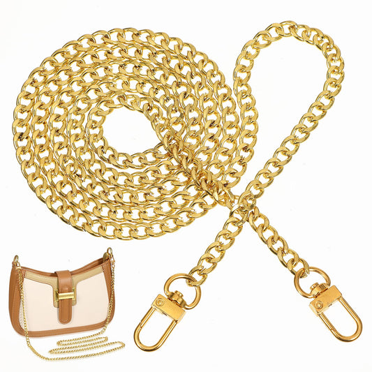 COMNICO Purse Chain Extender Strap, 1Pcs Replacement Bag Chain Gold Purse Chain Accessories Metal Shoulder Crossbody Chain Strap with Metal Buckles 47 inches Flat Chain Strap for Purse Handbag Clutch