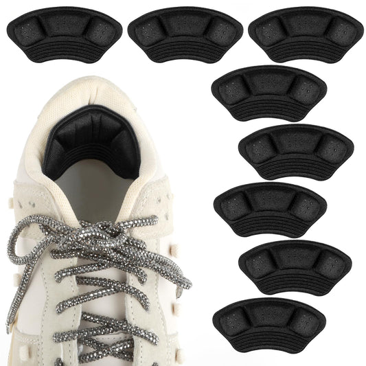 4 PCS Anti-Slip Heel Grips Heel Pads for Shoes Too Big, Soft Shoe Inserts Protectors Back Heel Cushion Liner Filler for Men Women Loose Shoe Fit Prevent Slipping Out, Rubbing Blisters(Black)