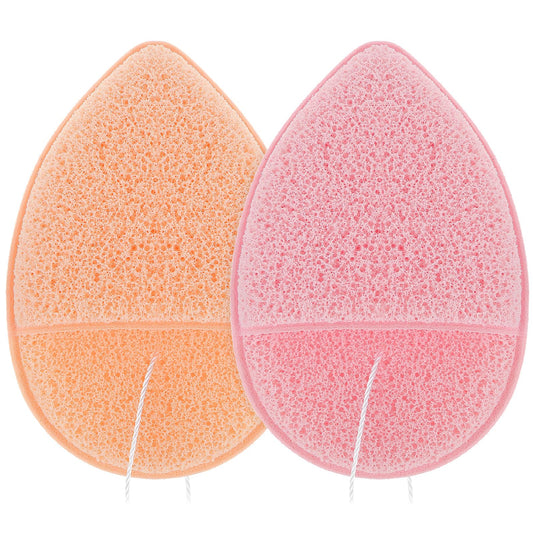 2 PCS Facial Sponge Glove Bath Sponge Gentle Exfoliating Pads Wash Reusable Puff for Daily Face Deep Pore Cleansing Blackheads Dead Skin Makeup Remover(Orange+Pink)