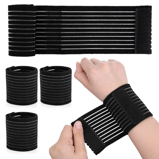 Sibba Elastic Wrist Band Wrap 4 Pieces Breathable Polyester Sleeve Compression Brace Wristband Hand Supports Splint Support Strap for Tennis Gym Sport Men Women