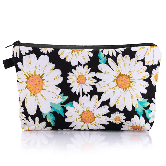 Sibba Canvas Cosmetic Make Up Bag Handbag Mini Pouch Purse Case Toiletry Organizer Storage Pockets Beauty Makeup Travelling Accessory for Woman (White Sunflower)