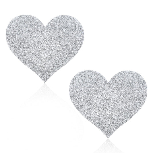 COMNICO Nipple Covers Heart Shape Breast Covers Self-Adhesive Glitters Pasties Comfortable Nipple Stickers for Women Festivals Rave Party (Silver)