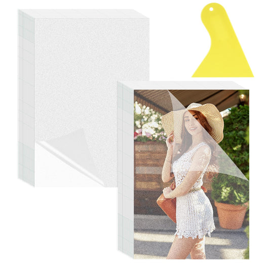 Dimeho 50 Pack Self Sealing Laminating Sheets 4x6 No Machine Self Adhesive Clear Laminate Sheet No Heat Transparent Gloss Finish Waterproof Laminator Sheets for Business Card Photo Stickers(Frosted)
