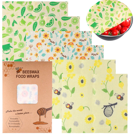 Reusable Beeswax Wrap 6Pcs Beeswax Wraps for Food Eco-Friendly Beeswax Food Wraps Bread Sandwich Wrapper Organic Sustainable Zero Waste Plastic-Free Food Storage Wrap