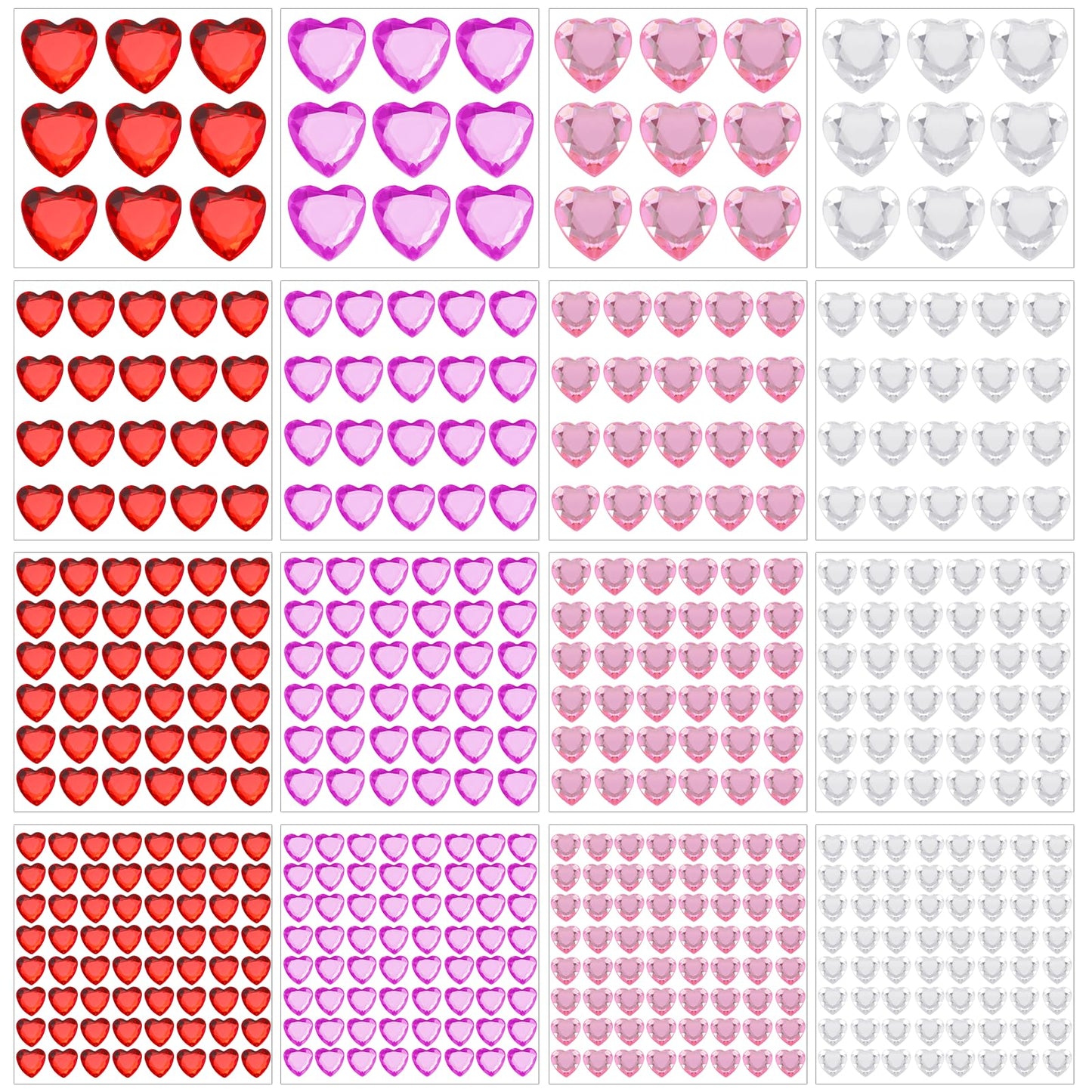 516 Pcs Heart Rhinestones Stickers Flat-Back Acrylic Gems Stickers Self Adhesive Rhinestone Jewel Stickers Heart Crystal Small Stickers for Face Eye Makeup Wedding Valentine's Day Decor DIY Craft