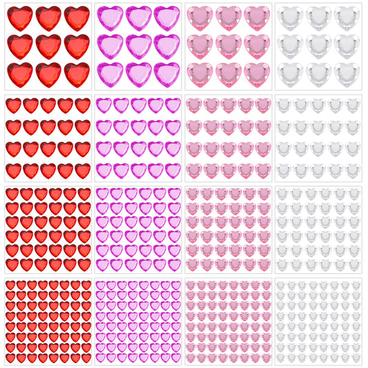516 Pcs Heart Rhinestones Stickers Flat-Back Acrylic Gems Stickers Self Adhesive Rhinestone Jewel Stickers Heart Crystal Small Stickers for Face Eye Makeup Wedding Valentine's Day Decor DIY Craft