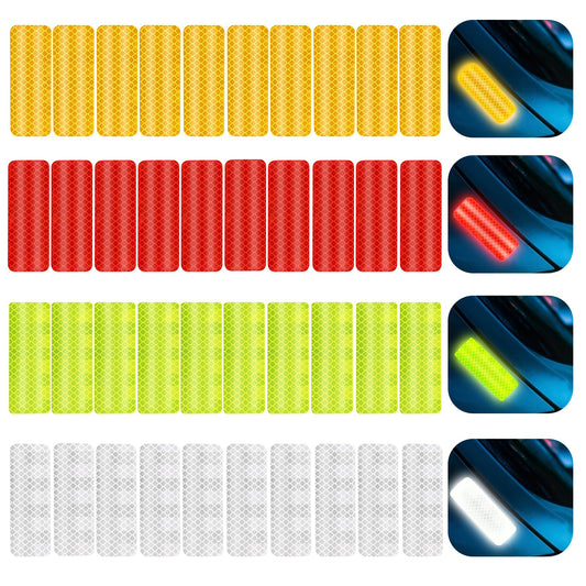 40Pcs Reflective Tape, Warning Reflective Stickers, Safety Reflective Stickers, Waterproof Night Visibility Adhesive Stickers for Vehicle Motorcycle Bicycle Clothing Helmet Road Signs