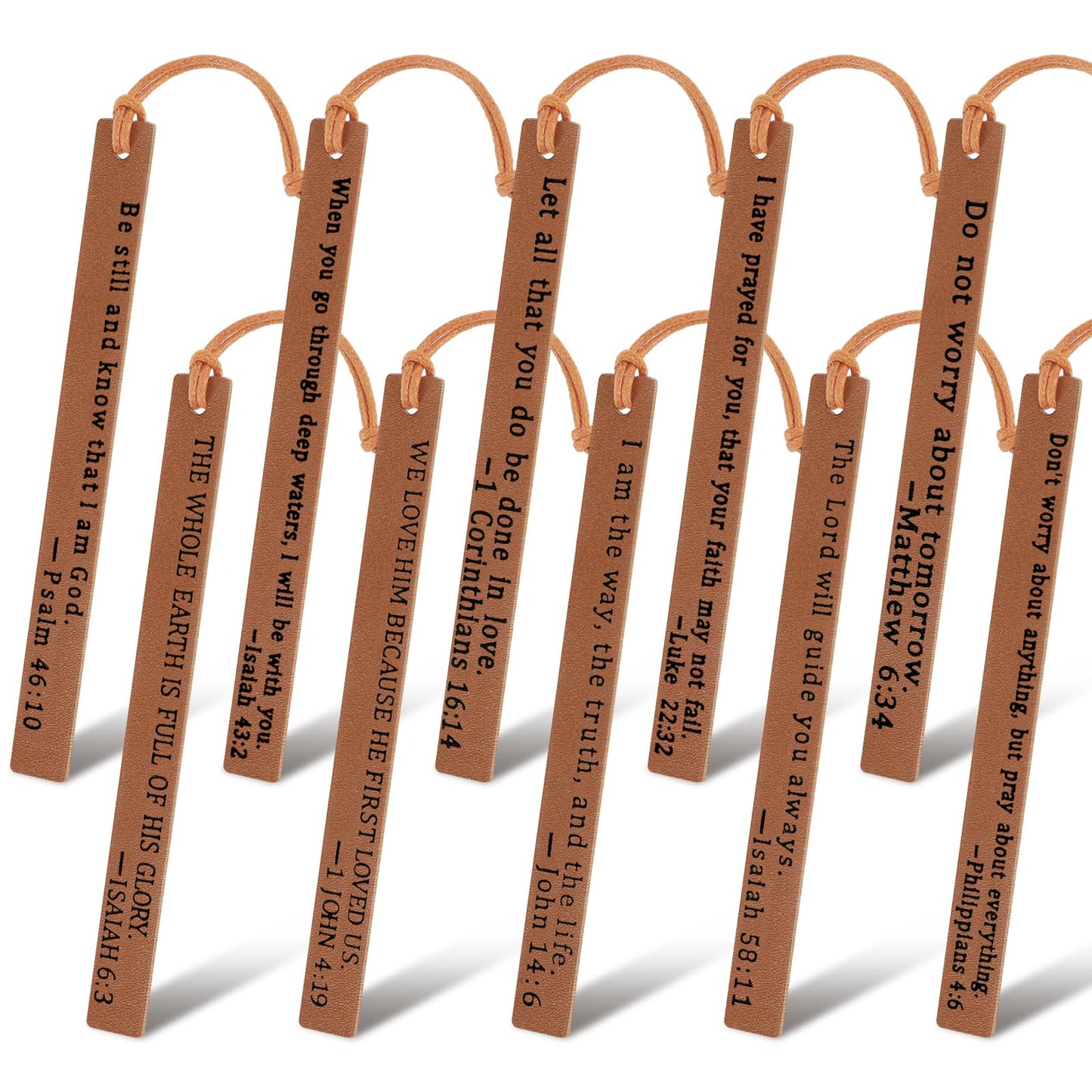10Pcs Christian Leather Bookmark Inspirational Bible Verse Book Marks Bible Bookmarks Handmade Page Markers for Men Women Reading Bookworm Book Lovers Teachers Readers Church