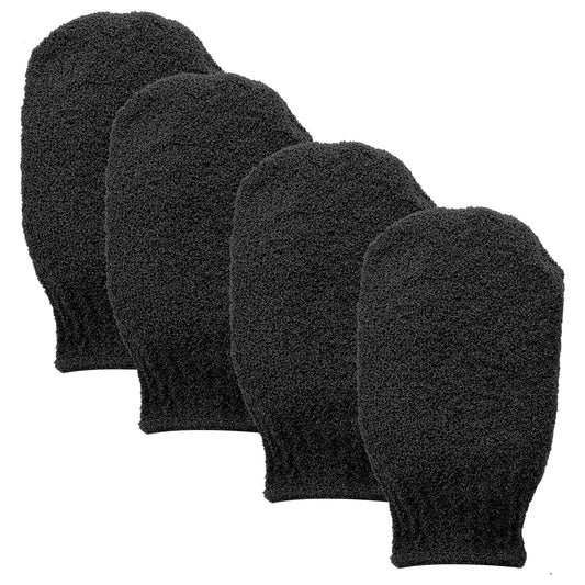 Sibba Exfoliating Gloves 4Pcs Skin Exfoliator Scrub Mitts Body Cleanser Brush Washcloths Scrubbing Care Glove Fit Shower Spa Deep Bath Massage Dead Cell Remover Loofah Soap (Black 2 Pairs)