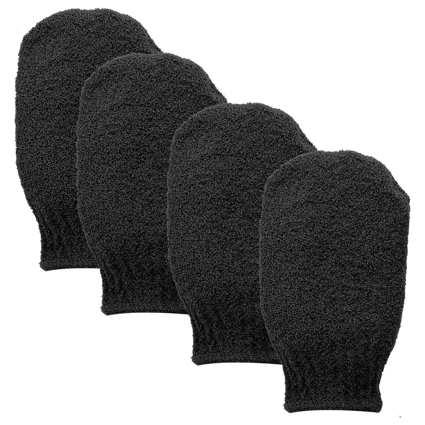 Sibba Exfoliating Gloves 4Pcs Skin Exfoliator Scrub Mitts Body Cleanser Brush Washcloths Scrubbing Care Glove Fit Shower Spa Deep Bath Massage Dead Cell Remover Loofah Soap (Black 2 Pairs)