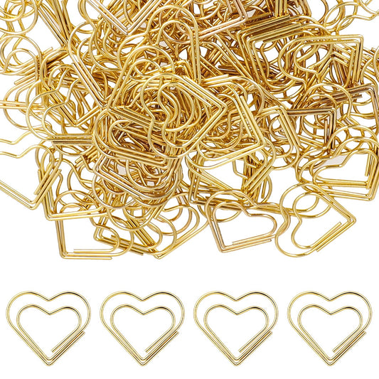 Dimeho 100 Pcs Gold Heart Paper Clips, Cute Love Shaped Paper Clips, Small Paper Clamps Mini Metal Organizing Paperclips for Office Supplies Document Sorting Wedding Decoration Organizers Women (Gold)