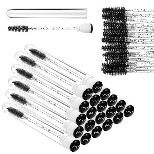 Sibba Eyelash Brush Lash Spoolies Tube 20 PCS Mascara Essence Eye Wands Replacement Folding Angle Extension Supplies Eyebrow Cleaning Comb Container Brow Wash Cleaner Applicator Bottle Beauty Salon