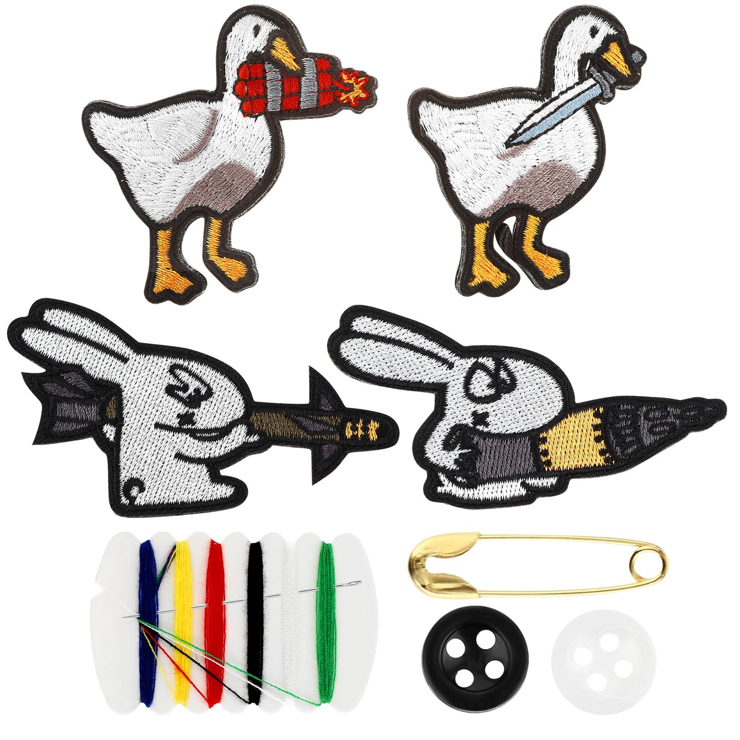 COMNICO Funny Patches, 4 Pcs Cute Duck Rabbit Embroidered Appliques Military Tactical Repair Patch DIY Clothes Accessories for Backpacks Hats Jackets Jeans Vests