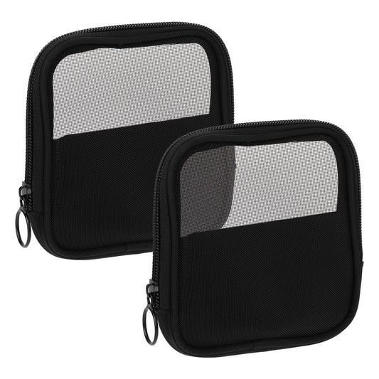 Dimeho 2 Pcs Mesh Toiletry Bag, Mesh Travel Toiletry Cosmetic Bag Portable Mesh Standing Pouch with Zipper Nylon Waterproof Trip Organizer for Daily Accessories or Travel (Black, Size S)