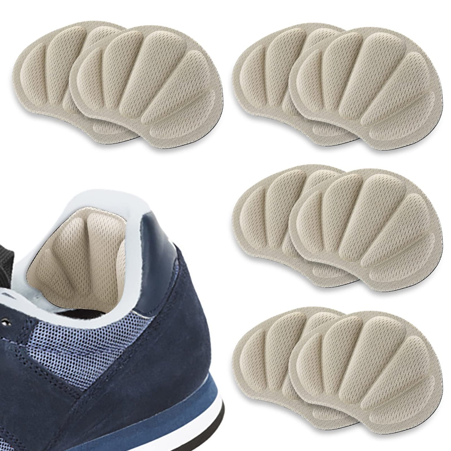 Sibba 4 Pairs Foot Cushions Pads Heel Grips for Too Big Shoe Liners Heel Inserts Liner Comfort Thick Back Insoles Pain Relief Shoe Pads Sticker Shoes Protectors for Women Men (Beige)