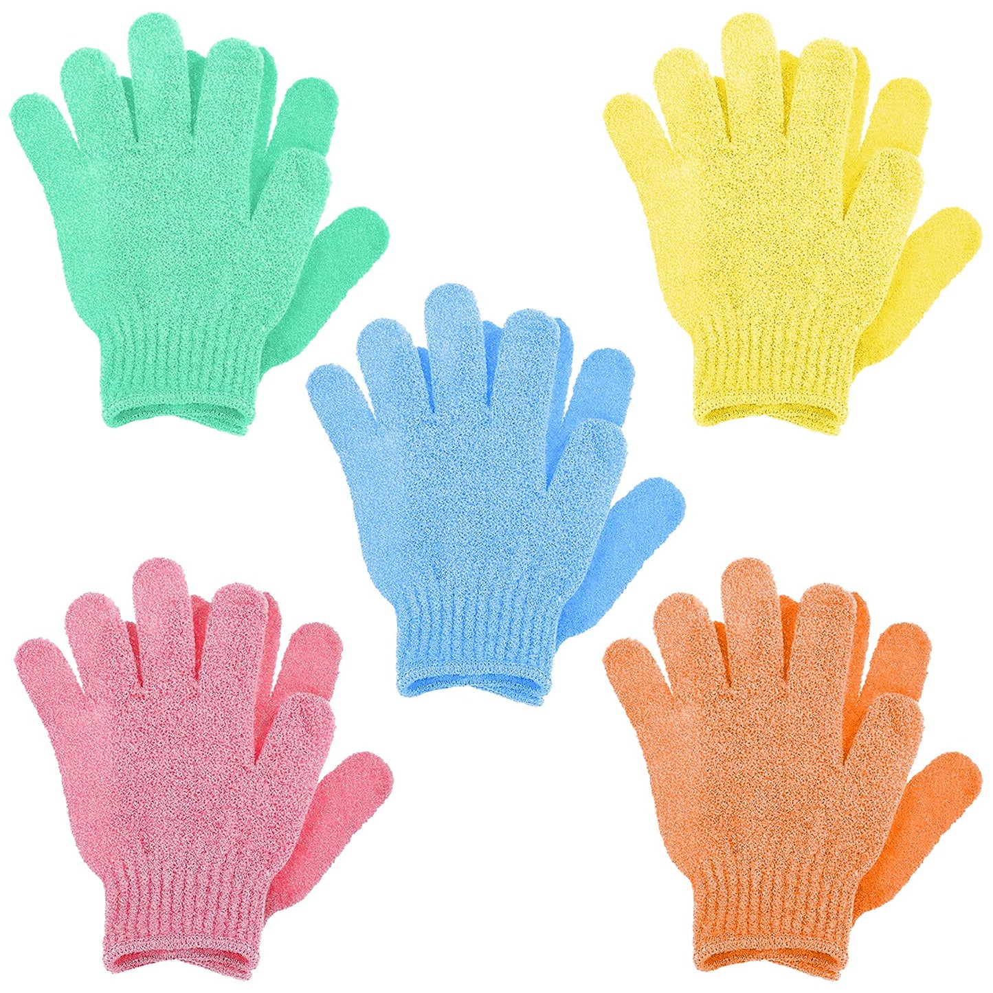 Sibba 5 Pairs Exfoliating Gloves for Shower, Natural Loofah Bath Gloves for Body and Face, Dead Skin Remover Double Sided Microfibre Shower Body Gloves for Adults and Kids