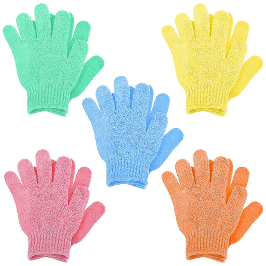 Sibba 5 Pairs Exfoliating Gloves for Shower, Natural Loofah Bath Gloves for Body and Face, Dead Skin Remover Double Sided Microfibre Shower Body Gloves for Adults and Kids